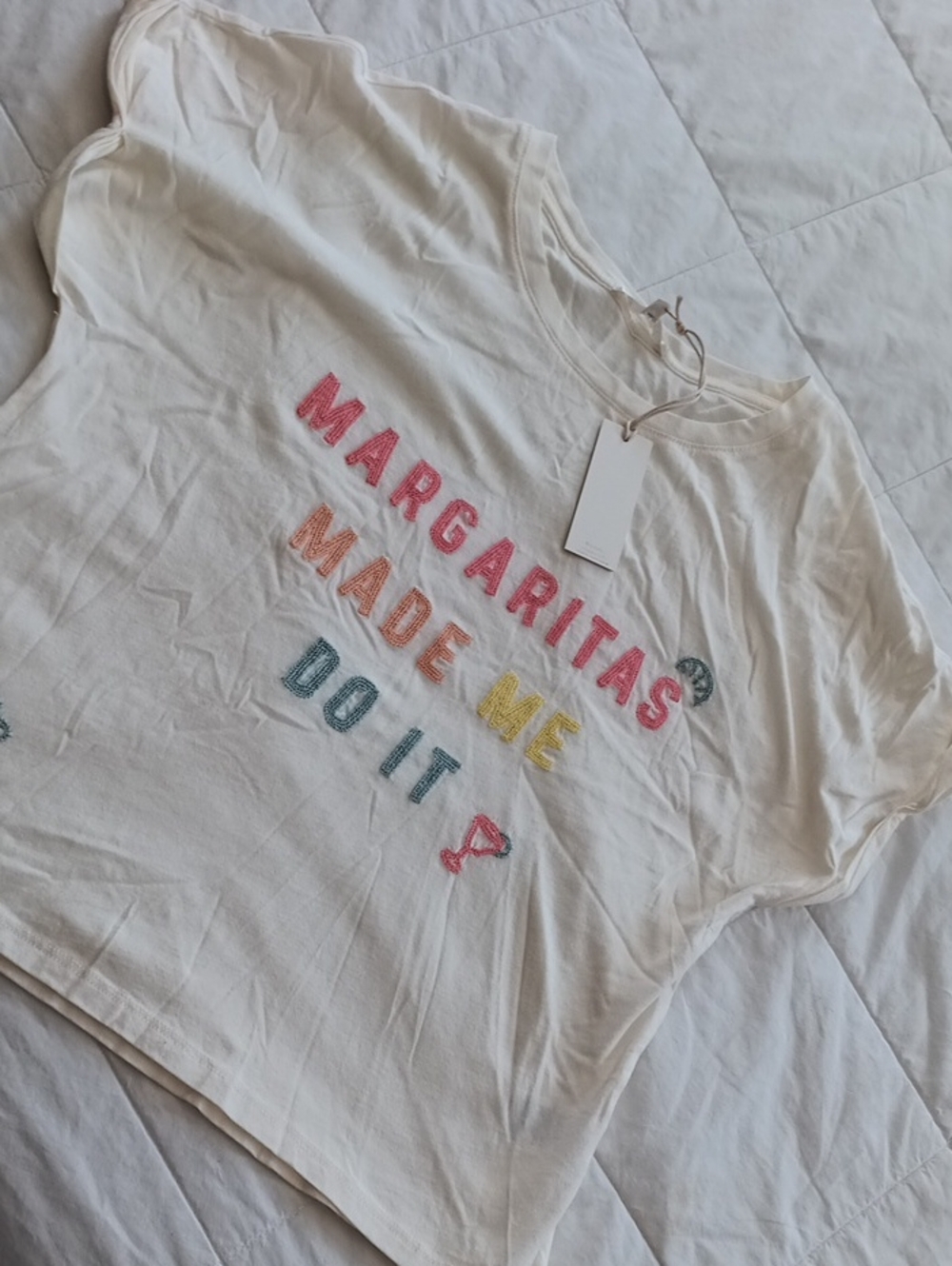Z Supply Cream Graphic Crop Tee with Multicolor Embroidery